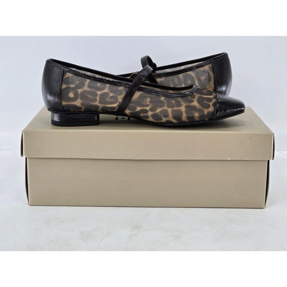 Donald Pliner Ditzynm Mary Jane Flats Womens 6.5M Leopard Mesh Black - Excellent